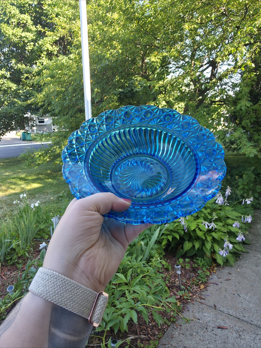 Vintage Blue Glass Decorative Bowl - Brand